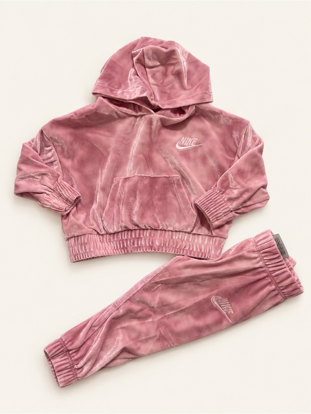 Nike Girls Pink Velour/velvet Hoodie & Joggers Set